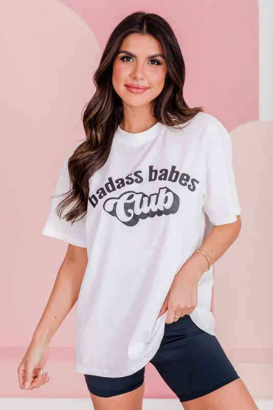 Badass Babes Club White Oversized Graphic Tee sold by Pink Lily