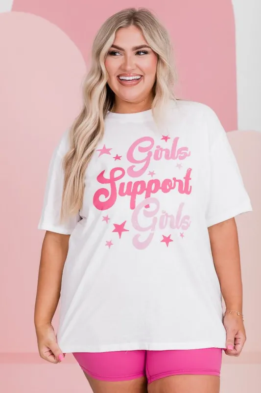 Girls Support Girls White Oversized Graphic Tee sold by Pink Lily