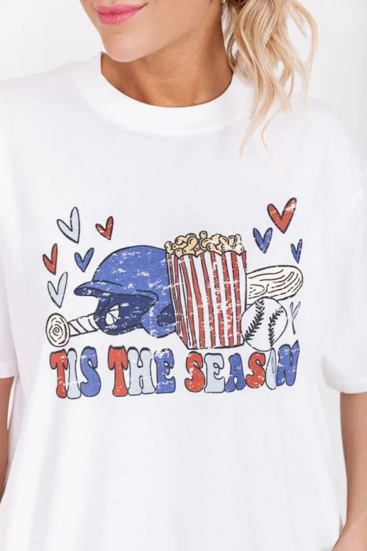 Tis the Season Baseball White Oversized Graphic Tee sold by Pink Lily