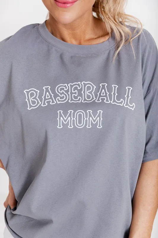 Baseball Mom Grey Oversized Graphic Tee sold by Pink Lily