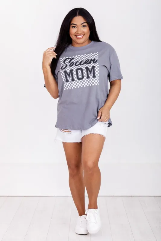 Soccer Mom Checkered Grey Oversized Graphic Tee sold by Pink Lily