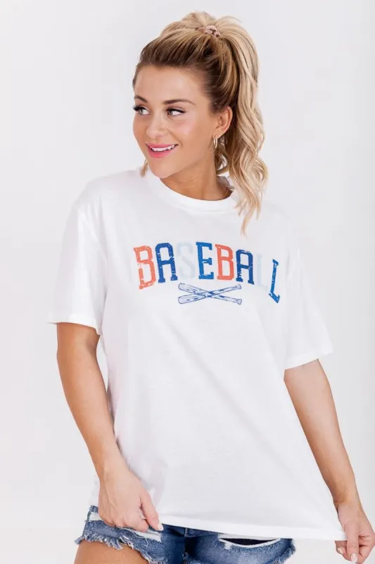 Baseball Multi White Oversized Graphic Tee sold by Pink Lily