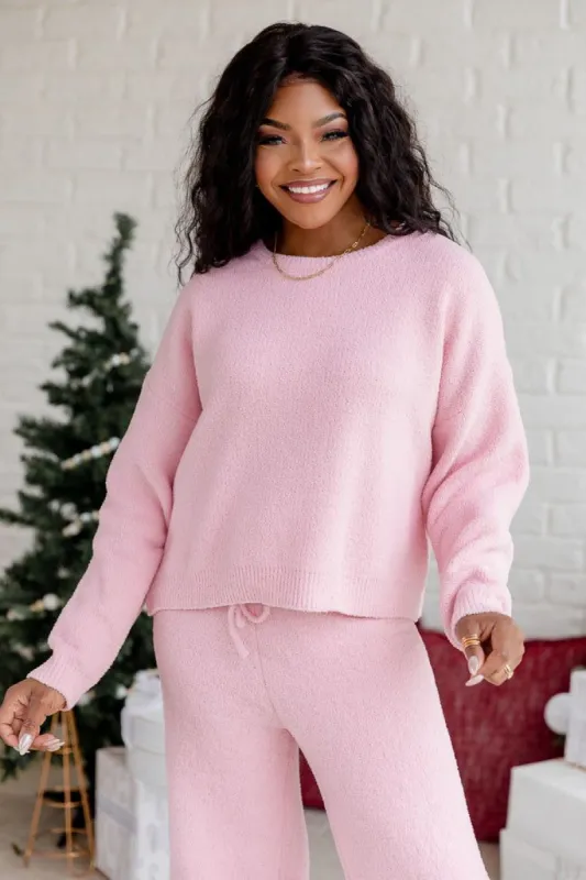 It's Cold Outside Fuzzy Lounge Top Pink made by Pink Lily