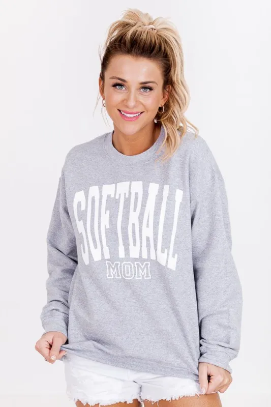 Softball Mom Block Grey Graphic Sweatshirt sold by Pink Lily