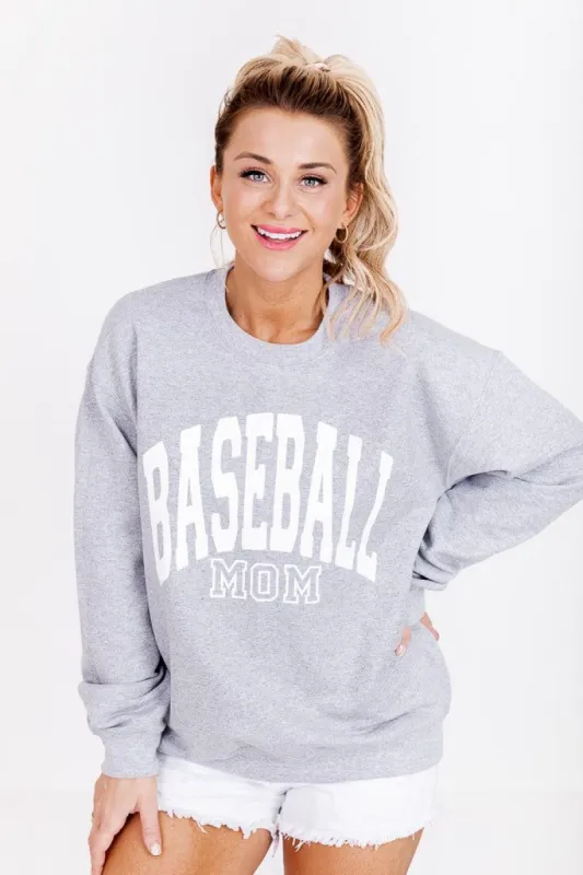 Baseball Mom Block Grey Graphic Sweatshirt sold by Pink Lily