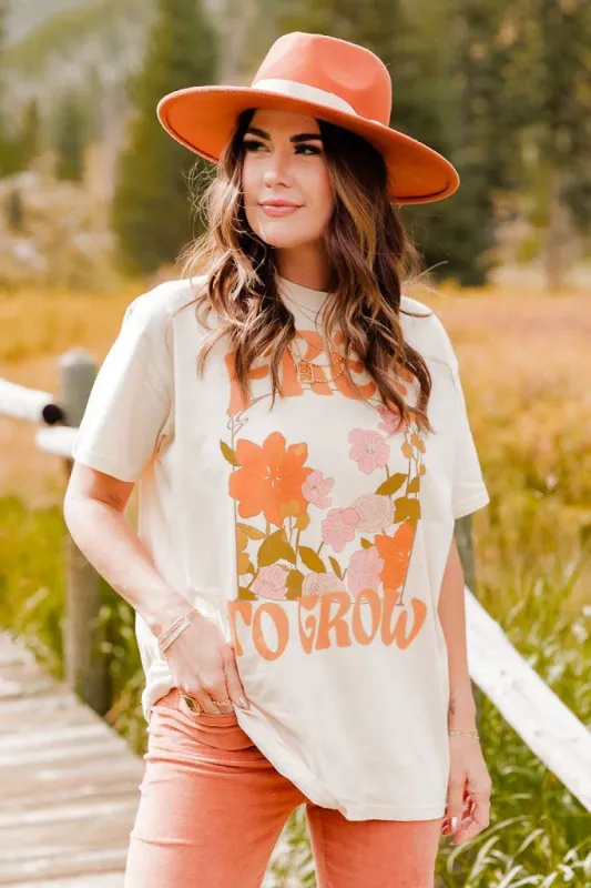 Free To Grow Ivory Oversized Graphic Tee Amber Massey x Pink Lily sold by Pink Lily