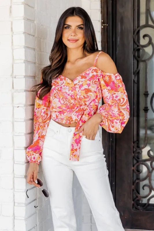 Never Speechless Red Off The Shoulder Printed Wrap Blouse made by Pink Lily