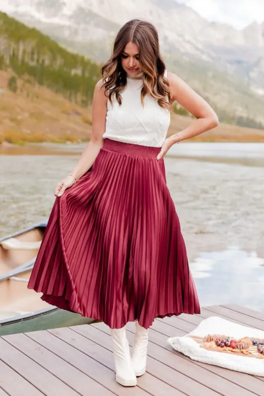 Wine and Dine Pleated Midi Skirt Amber Massey X Pink Lily FINAL SALE sold by Pink Lily