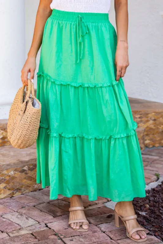 Tropical Fields Green Tiered Maxi Skirt FINAL SALE sold by Pink Lily
