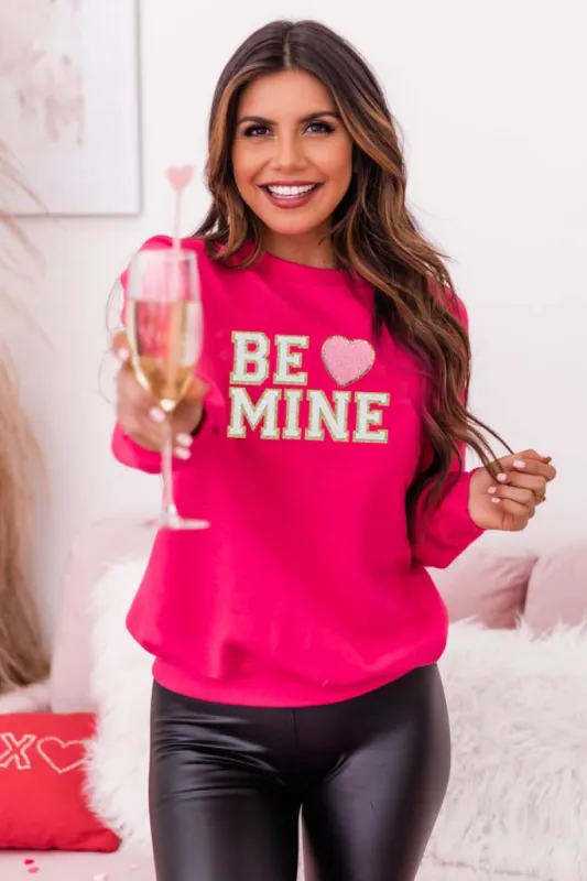 Be Mine Hot Pink Chenille Patch Graphic Sweatshirt FINAL SALE made by Pink Lily