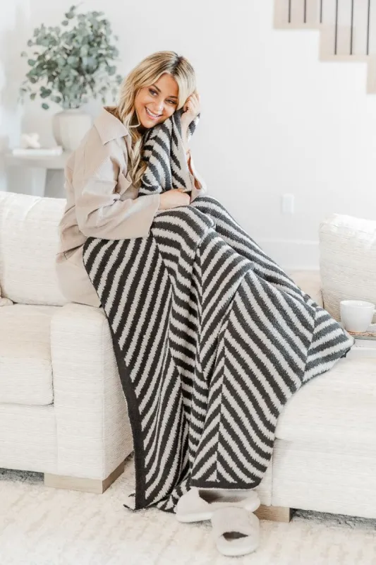 Make Me Believe Dark Grey Herringbone Blanket DOORBUSTER made by Pink Lily
