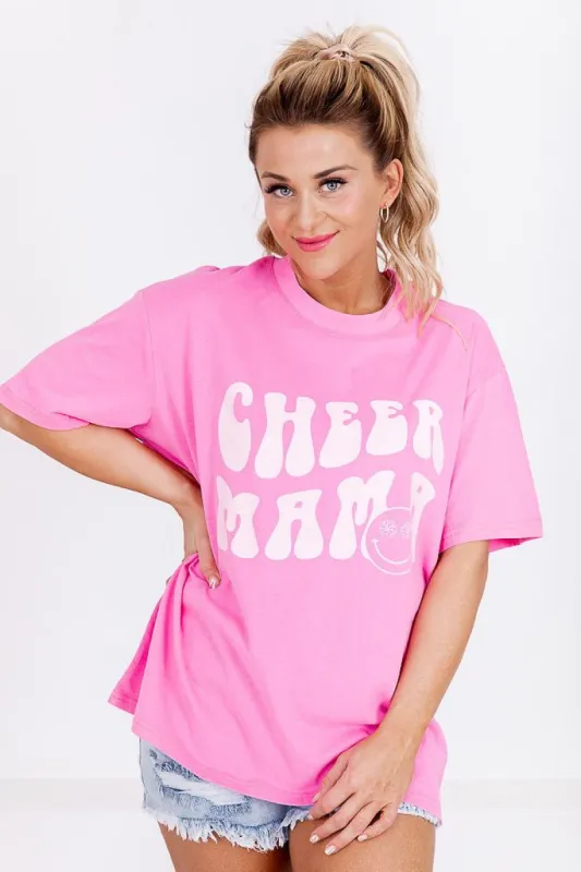 Cheer Mama Smiley Hot Pink Oversized Graphic Tee sold by Pink Lily