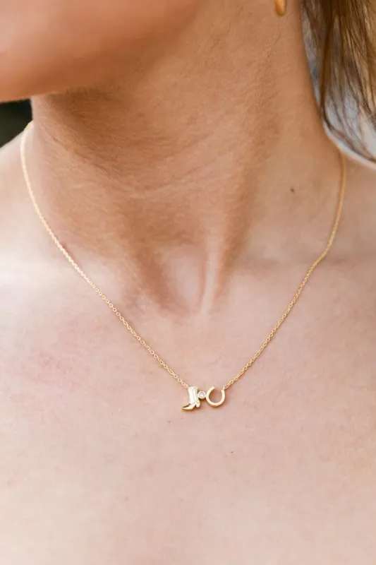 She Ain't The One Western Cowboy Boots Horse Shoe Charm Necklace sold by Pink Lily