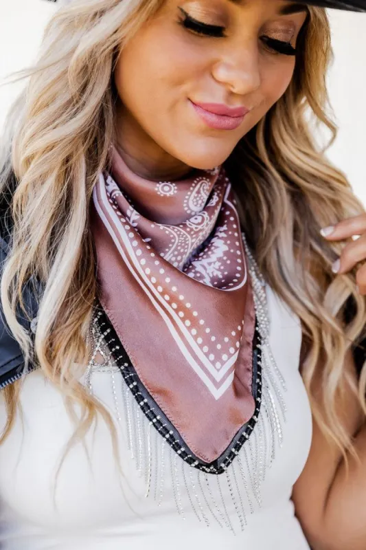 Turn Me Loose Rhinestone Trim Bandana sold by Pink Lily