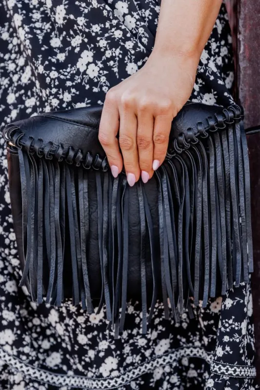 Dancing Down Broadway Black Fringe Crossbody Purse FINAL SALE sold by Pink Lily