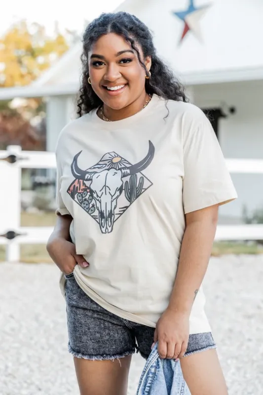 Desert Skull Ivory Oversized Graphic Tee sold by Pink Lily