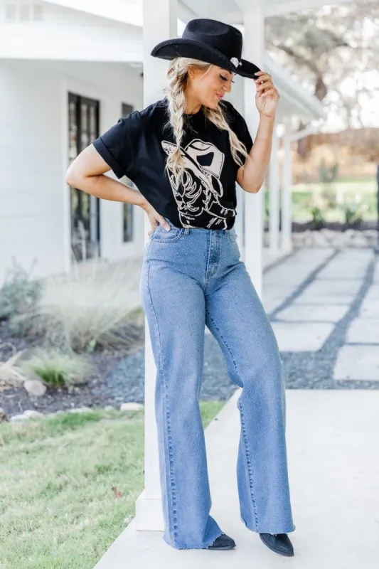 Cowboy Boots Oversized Black Graphic Tee sold by Pink Lily