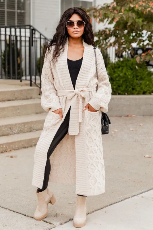 Belted Beige Cable Knit Cardigan sold by Pink Lily