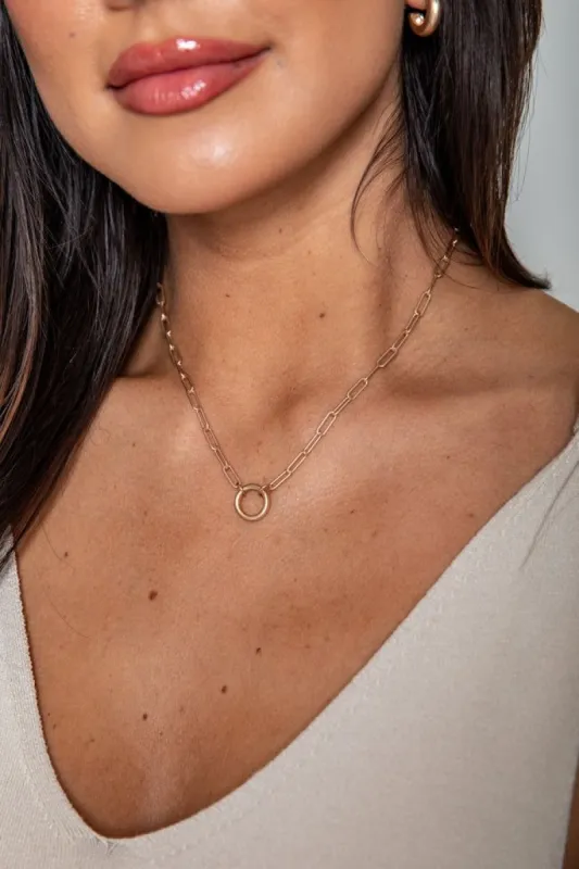 Good Mood Gold Paperclip Chain Circle Link Necklace sold by Pink Lily