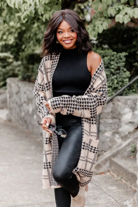 A Piece Of You Taupe Houndstooth Cardigan sold by Pink Lily