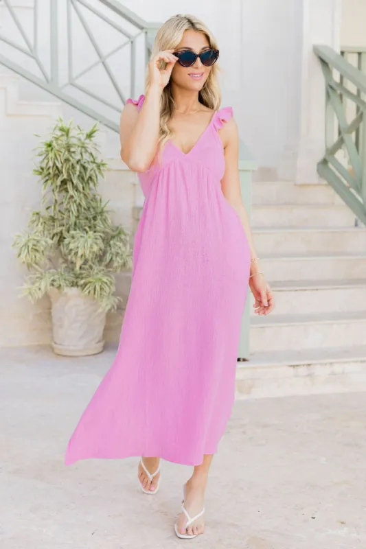 When She Walks In Pink Gauze Midi Dress FINAL SALE sold by Pink Lily