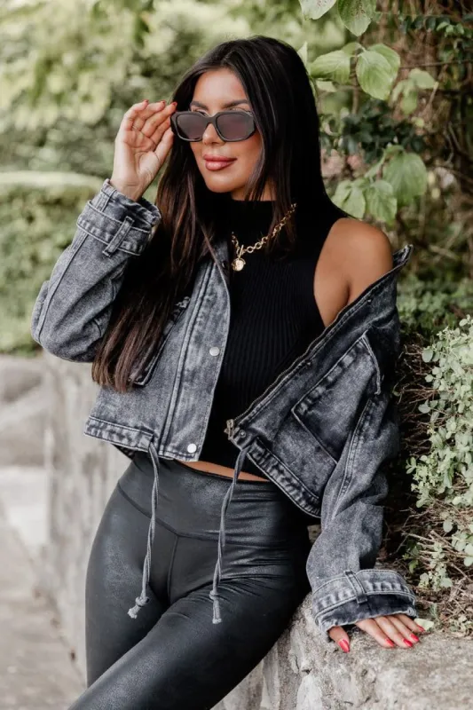 It's Your Choice Black Acid Washed Cropped Denim Jacket FINAL SALE sold by Pink Lily