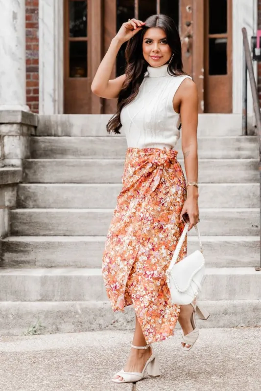End Up Like This Orange Floral Midi Skirt FINAL SALE sold by Pink Lily