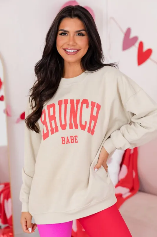 Brunch Babe Light Tan Oversized Graphic Sweatshirt sold by Pink Lily