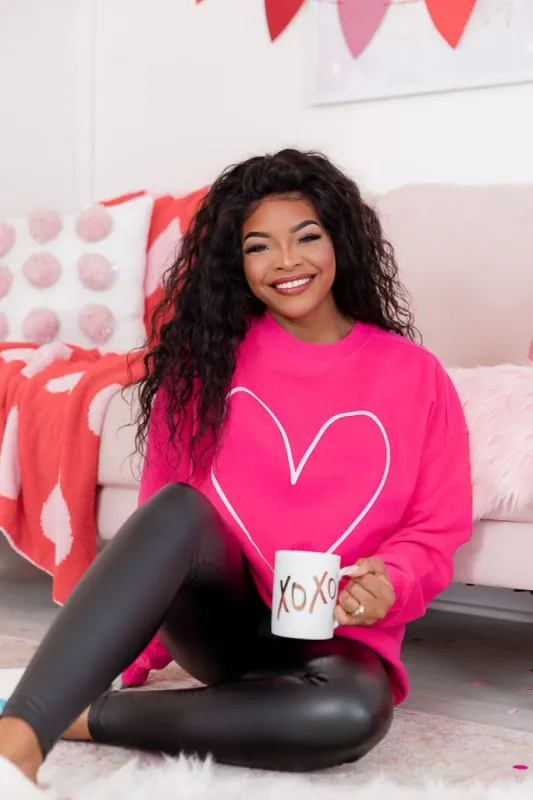 Heart Outline Hot Pink Oversized Graphic Sweatshirt sold by Pink Lily