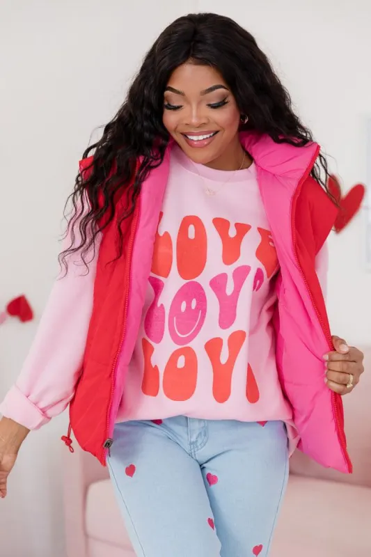 Love Love Love Light Pink Oversized Graphic Sweatshirt sold by Pink Lily