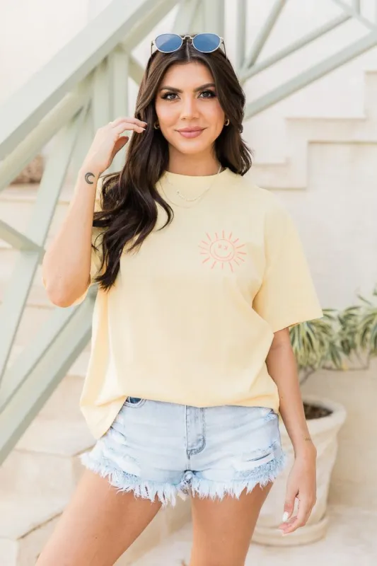 Sun Smiley Yellow Oversized Graphic Tee sold by Pink Lily