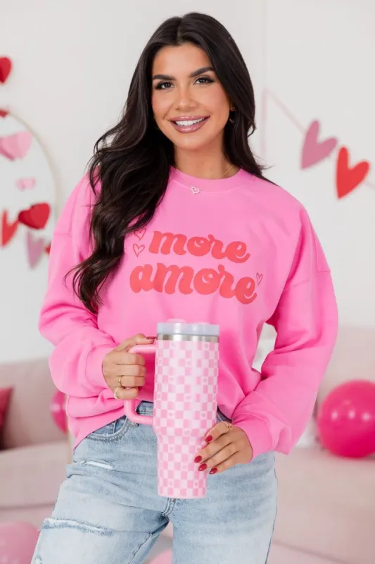 More Amore Pink Oversized Graphic Sweatshirt sold by Pink Lily