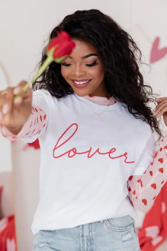 Lover Script White Bella Canvas Graphic Tee sold by Pink Lily