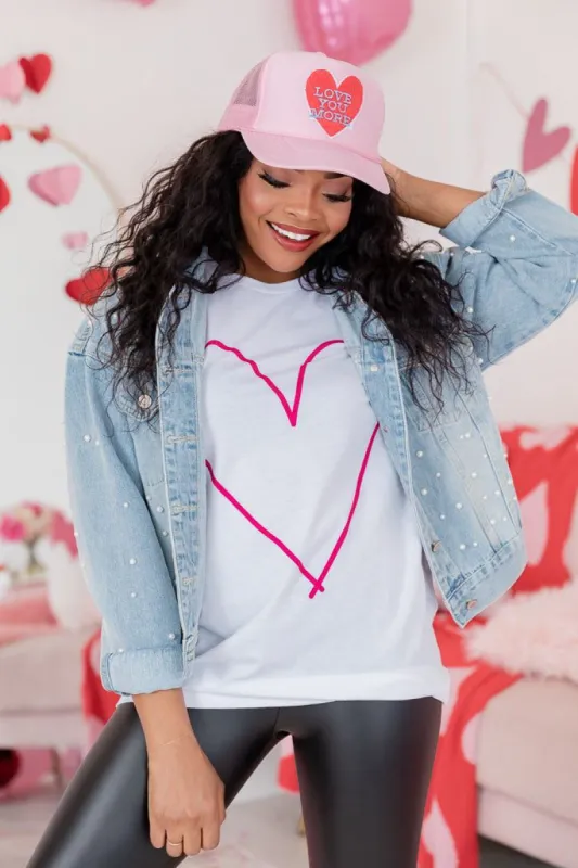 Heart Outline Pink White Bella Canvas Graphic Tee sold by Pink Lily
