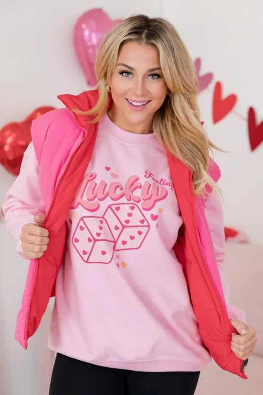 Feeling Lucky Light Pink Oversized Graphic Sweatshirt sold by Pink Lily