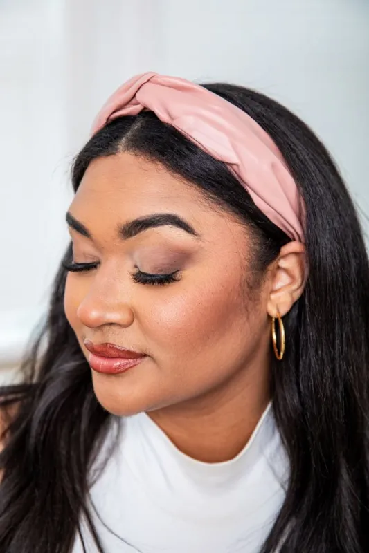 Skipping Town Pink Faux Leather Twist Headband made by Pink Lily