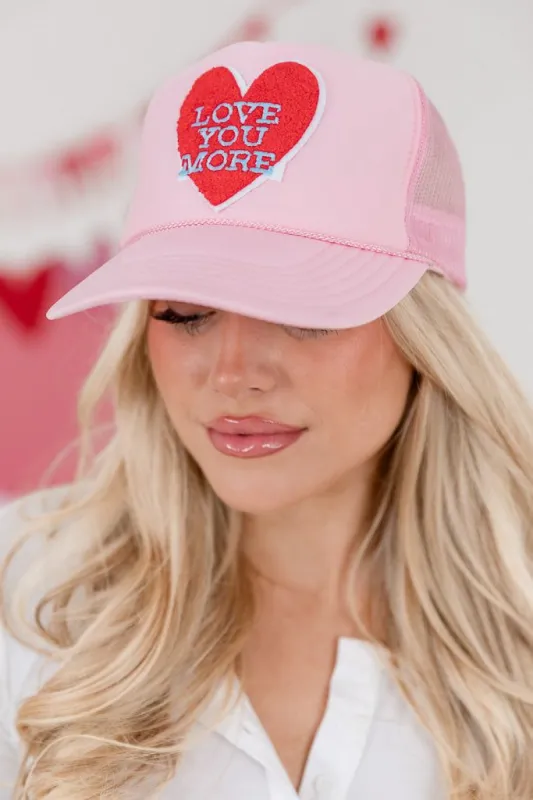 Love You More Patch Light Pink Trucker Hat sold by Pink Lily
