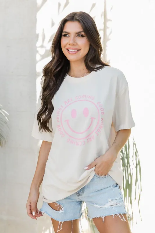 Good Things Are Coming Ivory Oversized Graphic Tee sold by Pink Lily