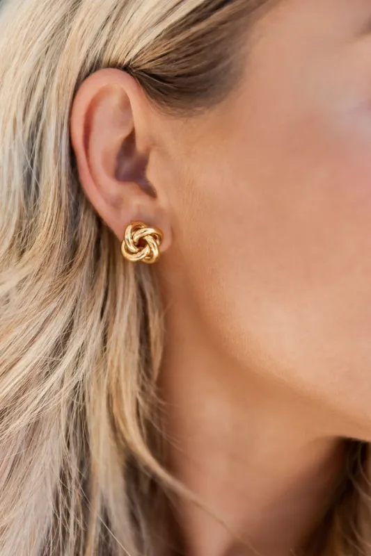 All About It Gold Knot Earrings sold by Pink Lily