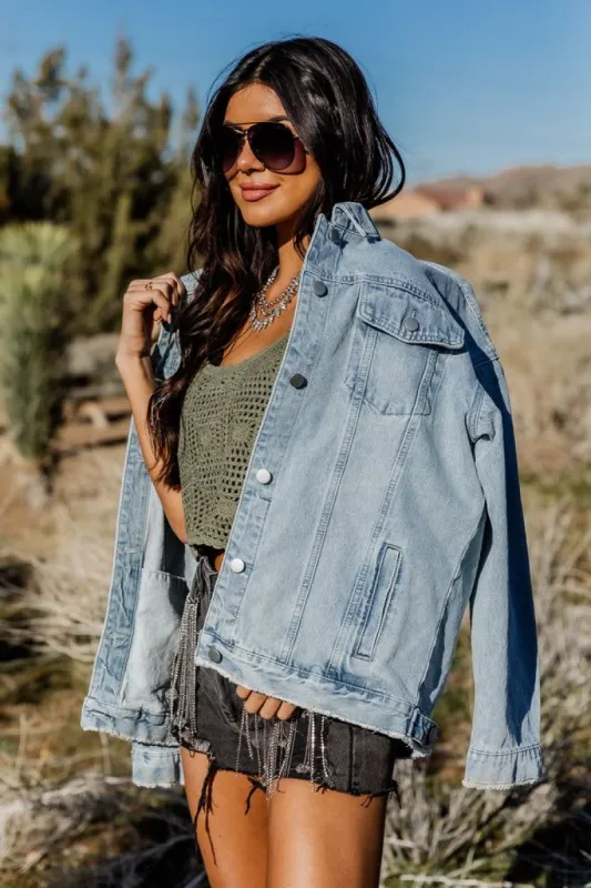 Good Jeans Light Wash Boyfriend Fit Denim Jacket FINAL SALE sold by Pink Lily