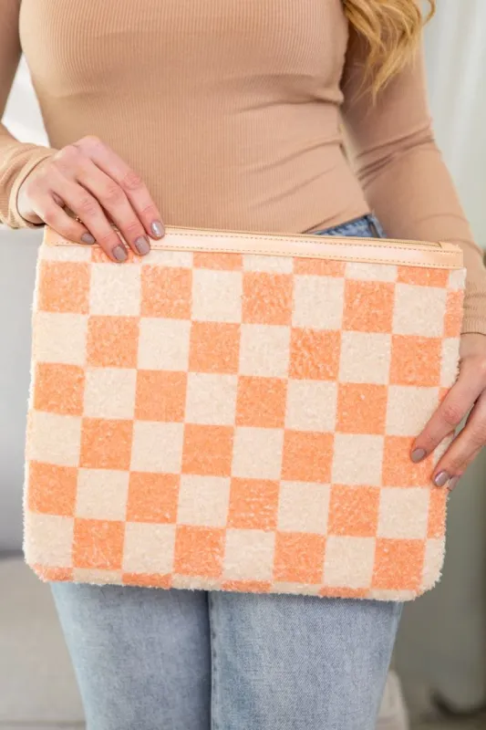 Fuzzy Orange Checkered Pouch FINAL SALE sold by Pink Lily