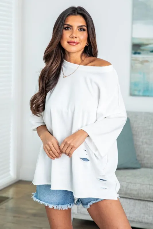 Tried And True White Oversized Distressed T-Shirt sold by Pink Lily