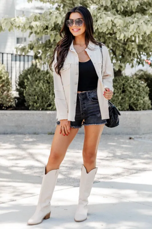 How Things Change Beige Studded Pocket Shacket FINAL SALE sold by Pink Lily