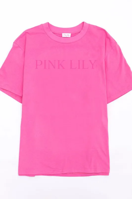 Pink Lily Logo Pink Oversized Graphic Tee sold by Pink Lily