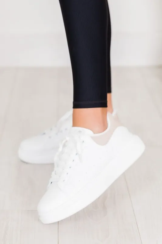 Jazzlyn White Sneakers with Taupe Heel Accent FINAL SALE sold by Pink Lily