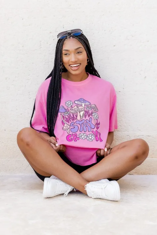 Stay Groovy Hot Pink Oversized Graphic Tee sold by Pink Lily