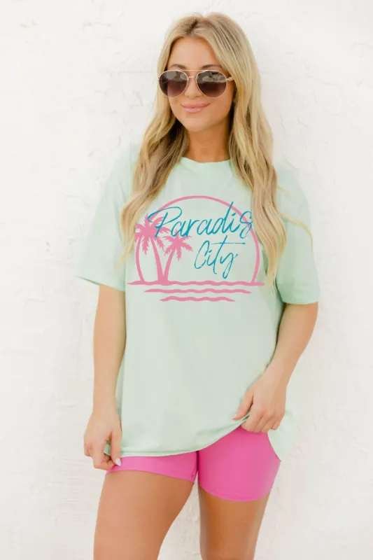 Paradise City Mint Oversized Graphic Tee sold by Pink Lily