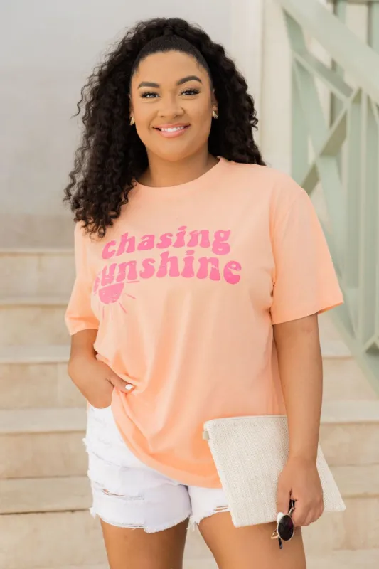 Chasing Sunshine Coral Oversized Graphic Tee sold by Pink Lily