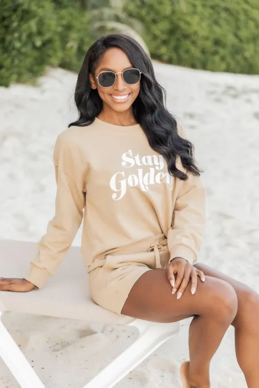 Stay Golden Tan Cropped Graphic Sweatshirt sold by Pink Lily