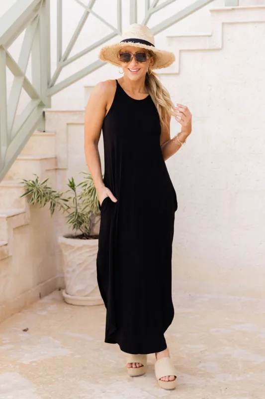 Who I'm Supposed To Be Solid Black Maxi Tank Dress sold by Pink Lily